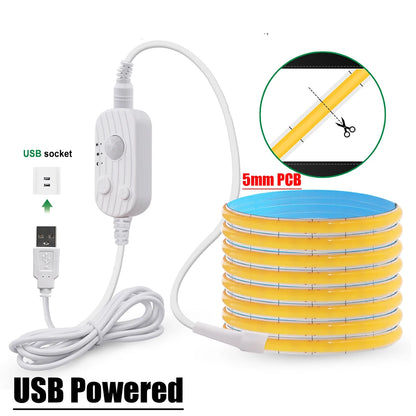 5V Motion Sensor LED COB Light Strip Human Induction USB/Battery Powered Flexible Lamp Under Cabinet Stairs Wardrobe Nightlights