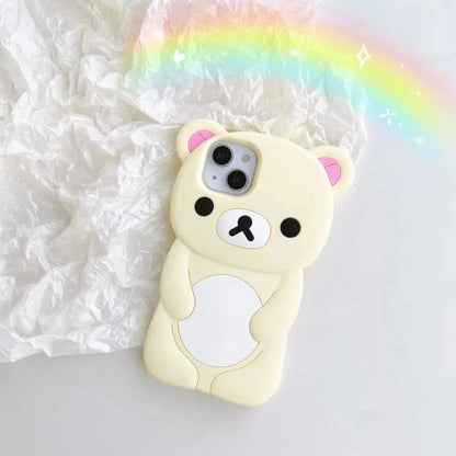 Cute Rilakkuma Bear Phone Case For iPhone 17 16 15 14 13 12 11 Pro Max Plus X XR XS Max 6 7 8 Plus Cartoon Silicone Back Cover