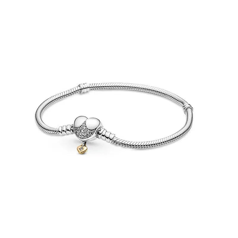 2025 New Disney Mickey Mouse Spider Man Heart Clip Original 925 Silver Plated Bracelet Love Buckle Bead Decoration DIY Women's