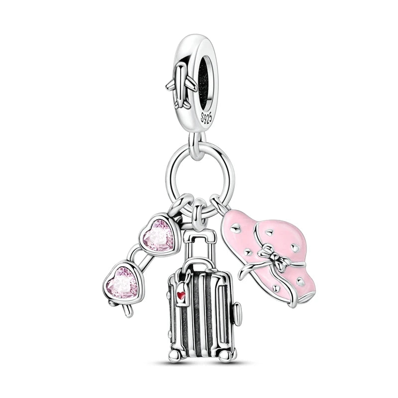 Leisurely 925 Sterling Silver Beach Trip Hawaiian Bikini Surf Coconut Tree Charm Fit DIY Bracelet Necklace Travel Souvenirs