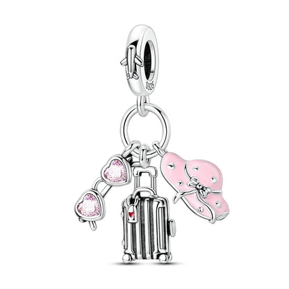 Leisurely 925 Sterling Silver Beach Trip Hawaiian Bikini Surf Coconut Tree Charm Fit DIY Bracelet Necklace Travel Souvenirs