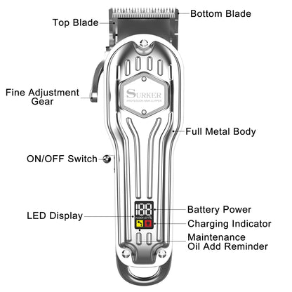 Surker Electric Hair Trimmer Set with a Barber Cape Suitable for Barber Home-appliance LCD Digital Display Scissors Hair Clipper