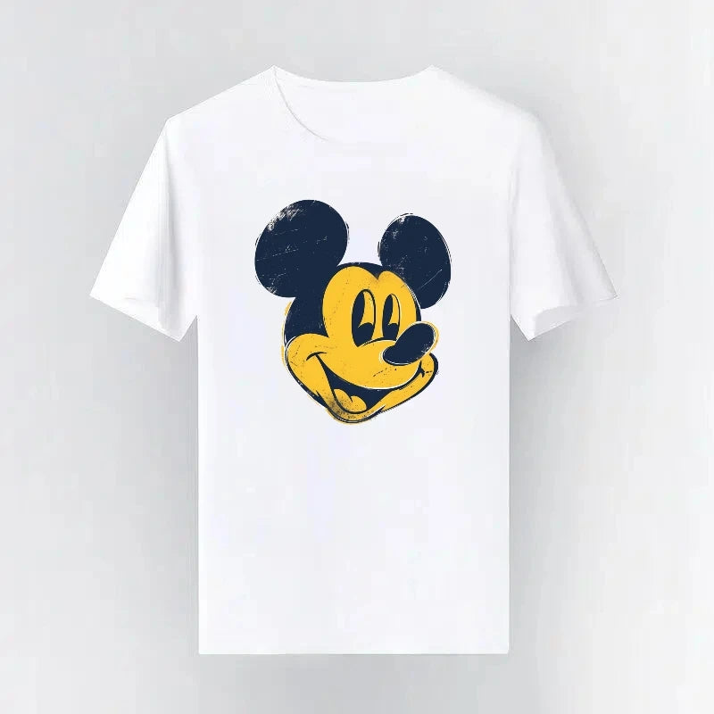 Mickey Mouse Disney Printing Pattern Casual Black O-Neck Short Sleeves Man Tops Trendy Woman Loose Tshirts Parent-child Clothing