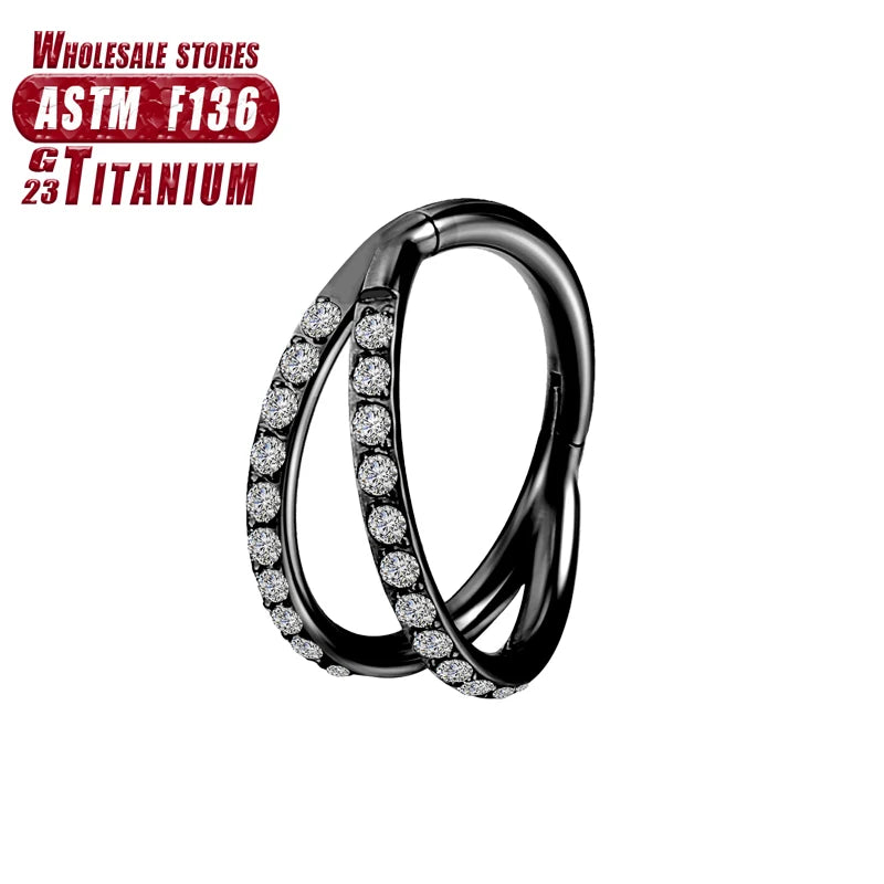 F136 Titanium Piercing Hinged Segment Hoops CZ Stone Nose Rings Ear Cartilage Tragus Helix Earrings Piercing Body Jewelry