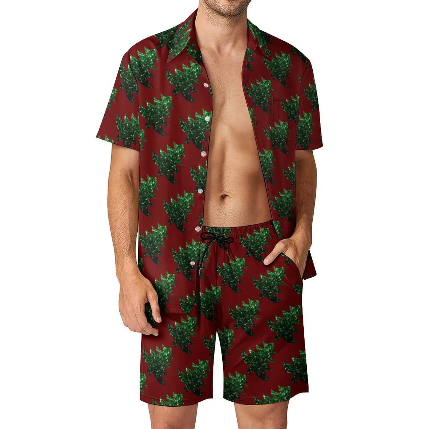 2025 Christmas Men Sets Animal Print Casual Shorts Summer Novelty Beach Shirt Set Short-Sleeved Big Size Suit Christmas Gift
