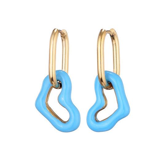 New Fashion Enamel Heart Stainless Steel Ear Buckle Hoop Earrings For Women Vintage Love Gold Color Pendant Female Jewelry Gift