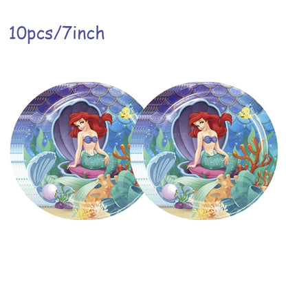 The Little Mermaid Birthday Party Decoration Princess Ariel Paper Napkin Plate Cup Tablecloth Balloons Kids Baby Shower Supplies