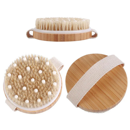 2 in 1 Dry Skin Body Massage Brush Natural Bristle Dead Skin Remover Anti Cellulite Exfoliates Blood Circulation Massage Tools