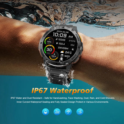 2025 New 1.53" high-definition smartwatch for men, military-quality outdoor waterproof watch, sports and fitness, Bluetooth call