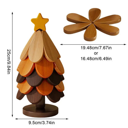Wooden Table Coasters 5pcs Christmas Tree Trivets Heat Resistant Desk Coaster Tree Design Stand Table Mat Coaster Placemats