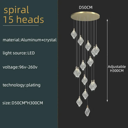 New Crystal Living Room Ceiling Pendant Light Home Decoration Staircase Duplex Pendant Light Restaurant Bedroom Hanging Lighting