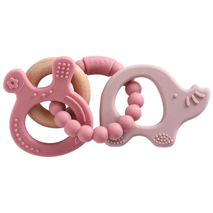 1PC Silicone Teether Baby Animal Shape Wooden Teether Ring Kid Gift BPA Free Silicone Children Goods Kid Teething Toy