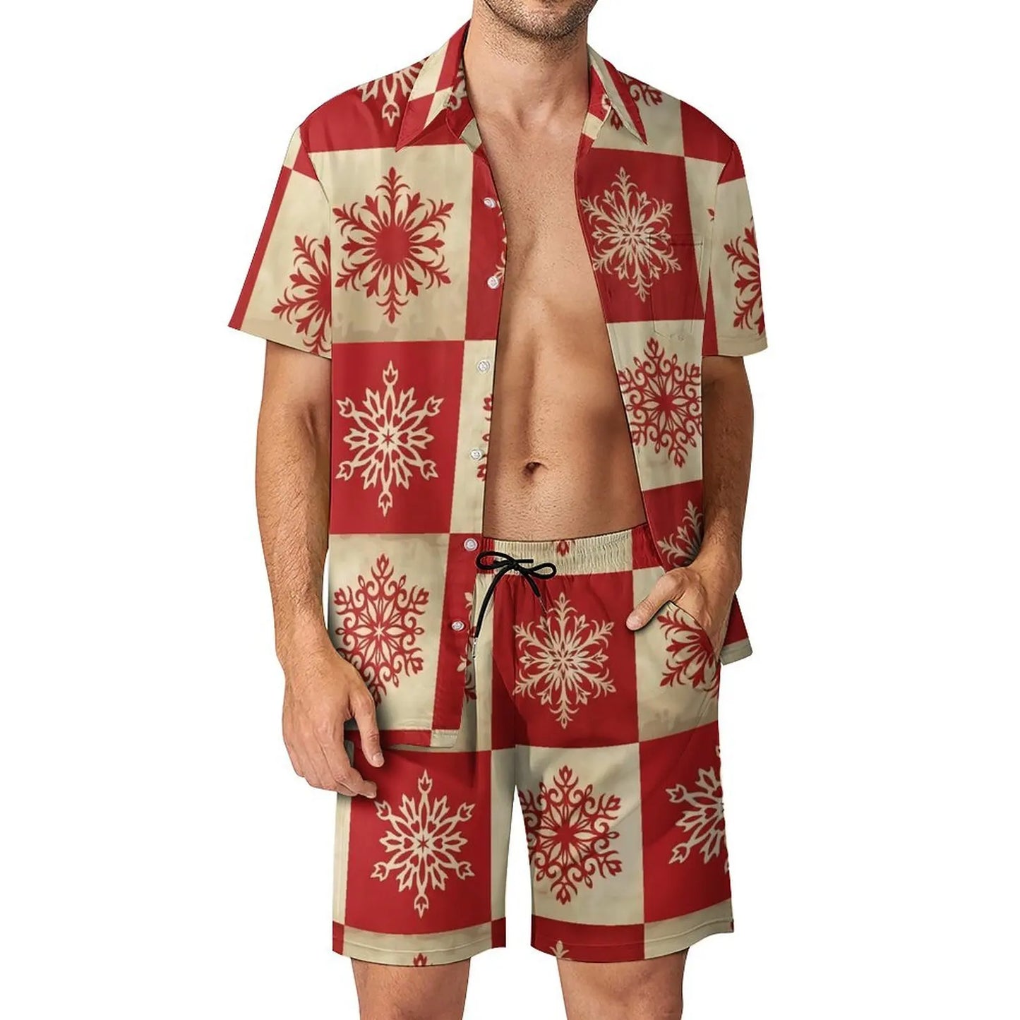 2025 Christmas Men Sets Animal Print Casual Shorts Summer Novelty Beach Shirt Set Short-Sleeved Big Size Suit Christmas Gift