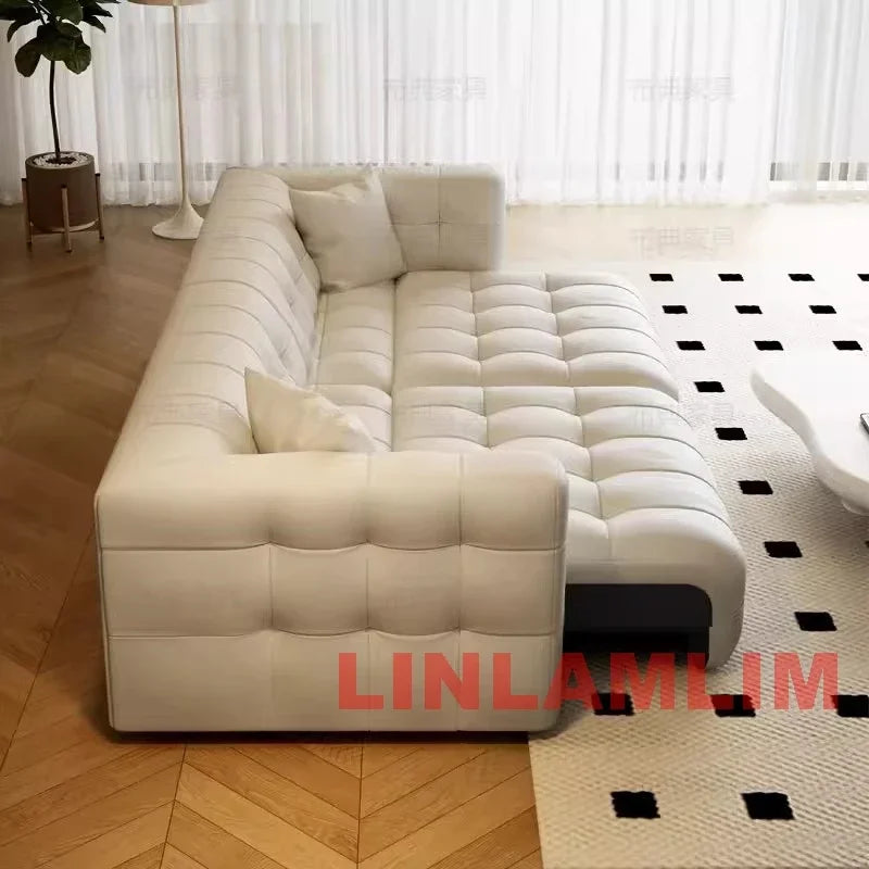 Linlamlim Multifunctional Convertible Sofa Bed, Modern Genuine Leather Folding Marshmallow Couch Cama Living Room Home Furniture