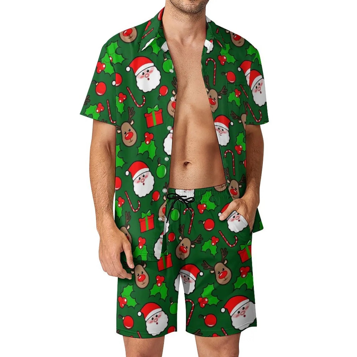 2025 Christmas Men Sets Animal Print Casual Shorts Summer Novelty Beach Shirt Set Short-Sleeved Big Size Suit Christmas Gift
