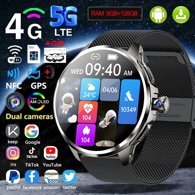 5G/4G Smart Watch 720*720 AMOLED 1.95 inch HD 900W Camera 8GB+128GB RAM 1990mAh Clock GPS WIFI Google APP Smartwatch Android 9.0
