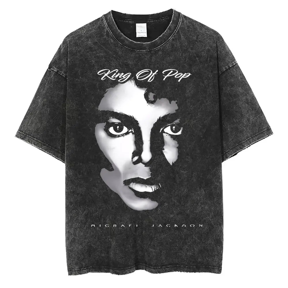 Vintage Washed Michael Jackson King of Pop T-shirt Men Women Retro Gothic Rock T-shirts Men's Punk Oversized T Shirts Streetwear