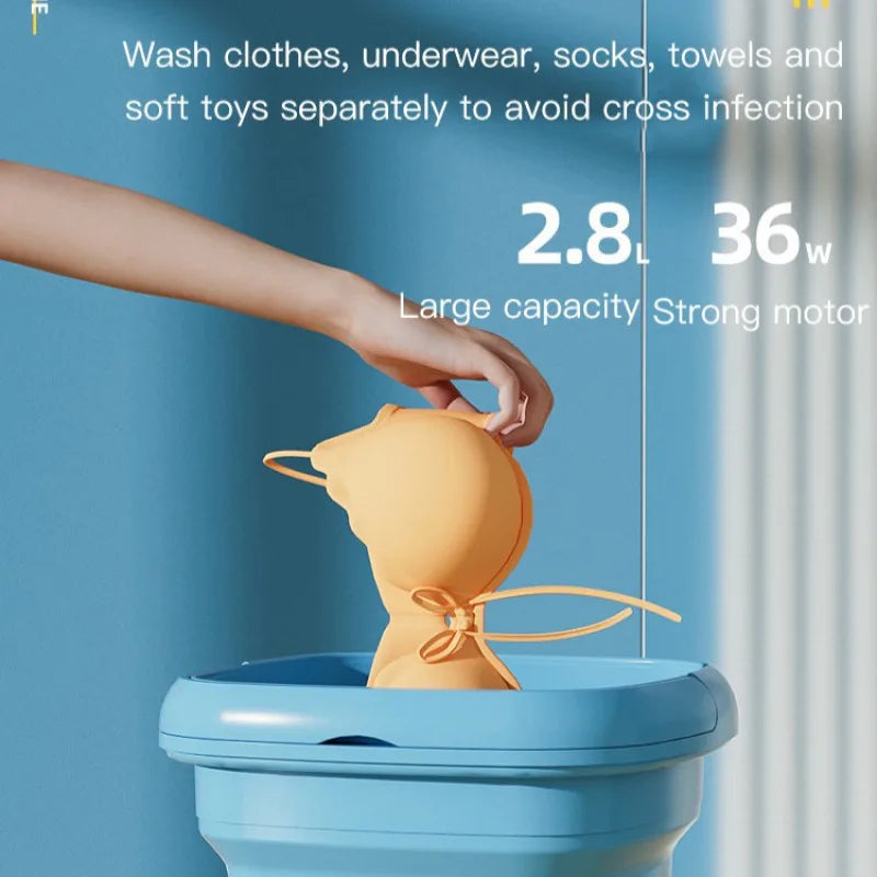 Portable folding washing machine With Spin Dryer Household Automatic Blue Light Sterilization Mini Underwear Laundry Washer