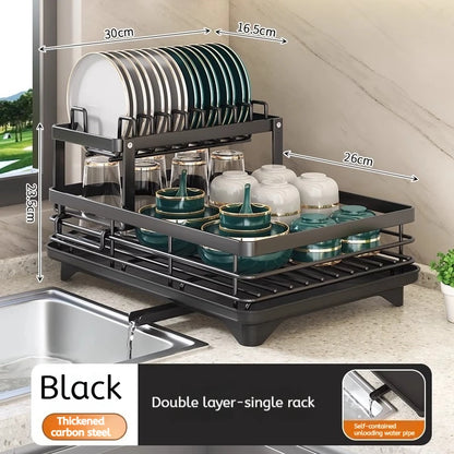 Stainless Steel Dish Drying Rack Adjustable Kitchen Plates Organizer with Drainboard Over Sink Plate Drainer Storage Organizer