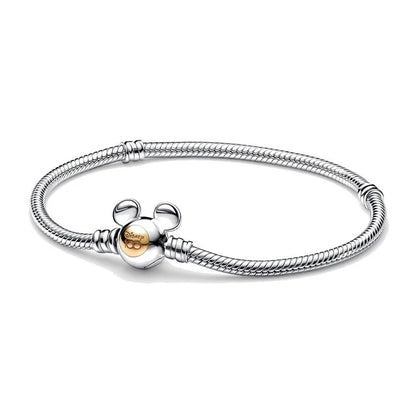 2025 New Disney Mickey Mouse Spider Man Heart Clip Original 925 Silver Plated Bracelet Love Buckle Bead Decoration DIY Women's