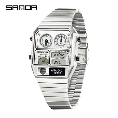 SANDA New 3192 Men's Square Men's Electronic Watch Waterproof LED Thermometer Stopwatch For Men's Electronic Watch