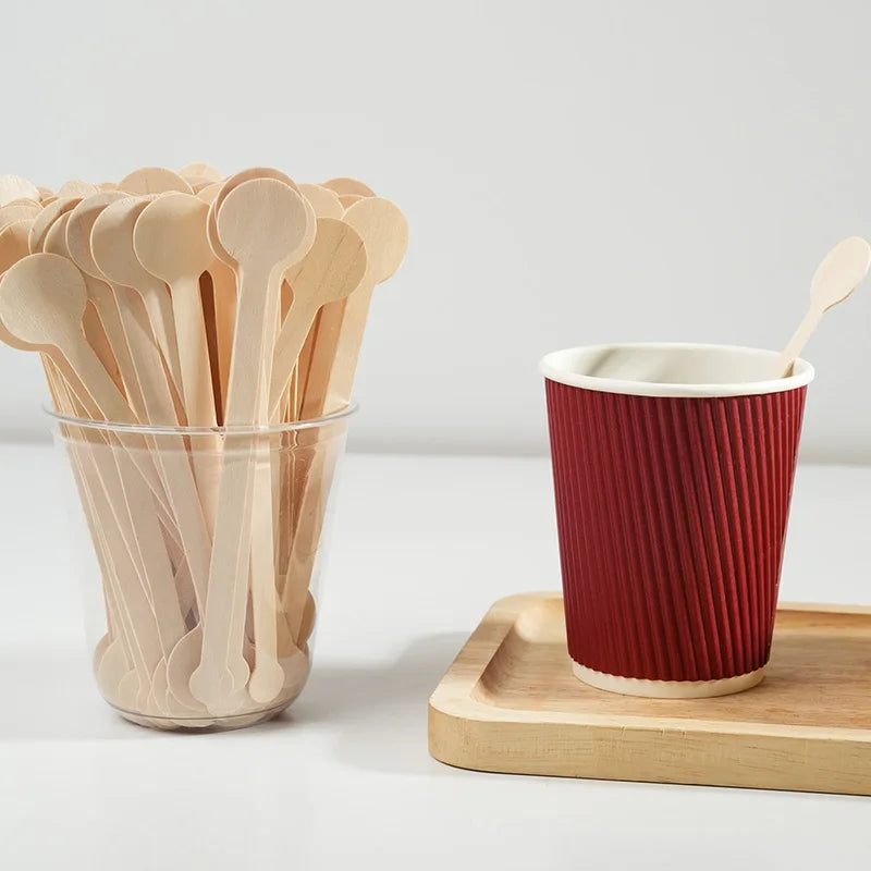 100pcs Coffee Stir Sticks Disposable Wooden Coffee Stirrers Hot Cold Drinking Stir Beverage Sticks for Milk Beverage Mixing