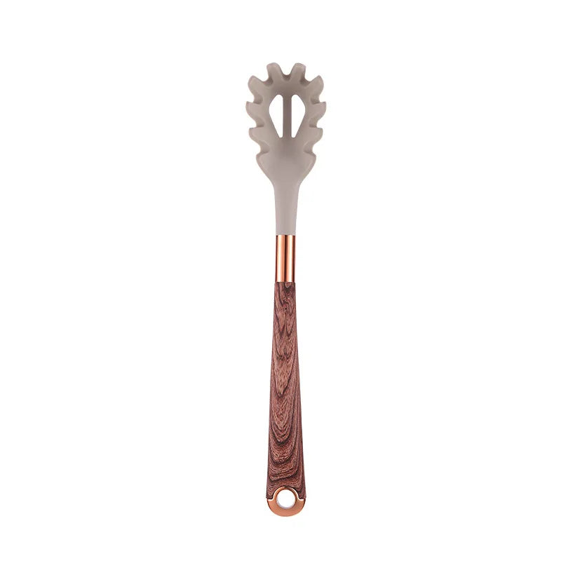 LMETJMA Silicone Kitchen Utensil Set 10 Pcs Cooking Utensil with Utensils Holder Wooden Pattern Handles Nonstick Cookware JT264