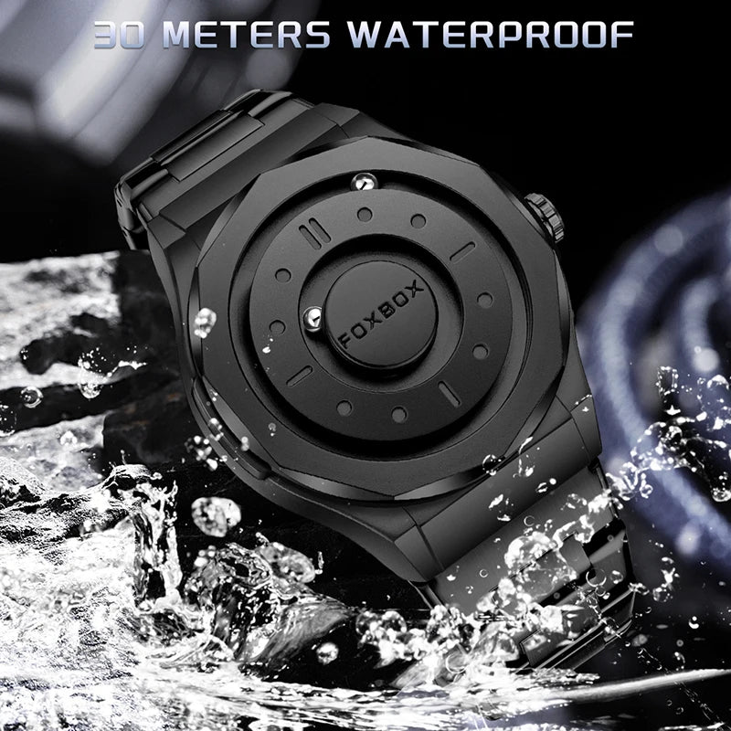 FOXBOX Creative Men's Quartz Wristwatches Outdoor Sports Waterproof Scrolling Pointer Magnetic Force Watch Men Relogio Masculino
