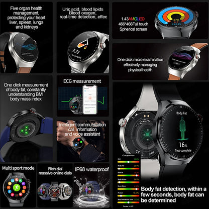 2025 New Nursing Grade Smart Watch Blood oxygen Blood Lipid Uric Acid ECG+PPG Body Temperature Bluetooth Call Health Smartwatch