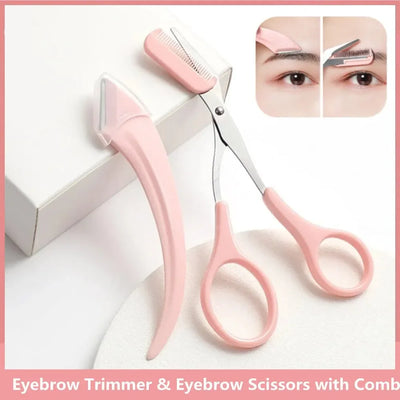 Women's Eyebrow Trimming Kit with Face Razor, Professional Brow Scissors and Comb Set