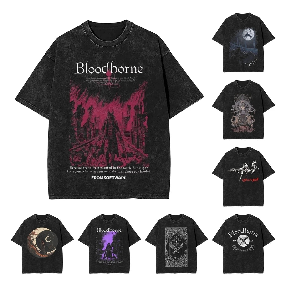 Bloodborne Darks Souls Washed T Shirts Streetwear Hip Hop Vintage T-Shirt  Tees Tops for Men Women Cotton Street Graphic Printed