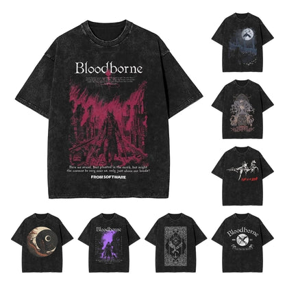 Bloodborne Darks Souls Washed T Shirts Streetwear Hip Hop Vintage T-Shirt  Tees Tops for Men Women Cotton Street Graphic Printed
