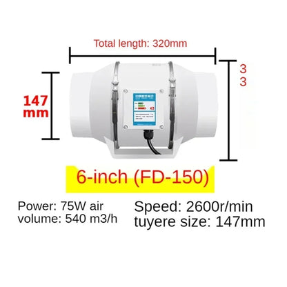 4/5/6 inch Exhaust Fan Home Silent Inline Pipe Duct Fan Bathroom 220V Extractor Ventilation Kitchen Toilet Wall Air Cleaning