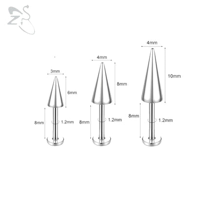 ZS 3pcs/lot 16g Cone Spike Labret Stud Surgical Steel Cartilage Earrings Black Color Barbell Piercing Tragus Helix Rook Jewerly