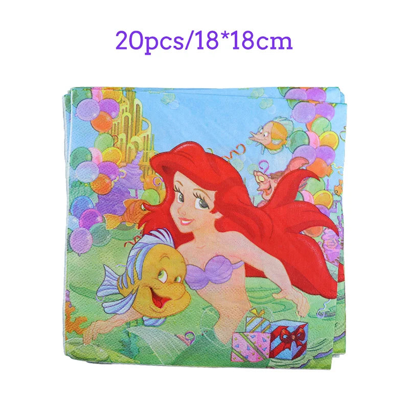 The Little Mermaid Birthday Party Decoration Princess Ariel Paper Napkin Plate Cup Tablecloth Balloons Kids Baby Shower Supplies