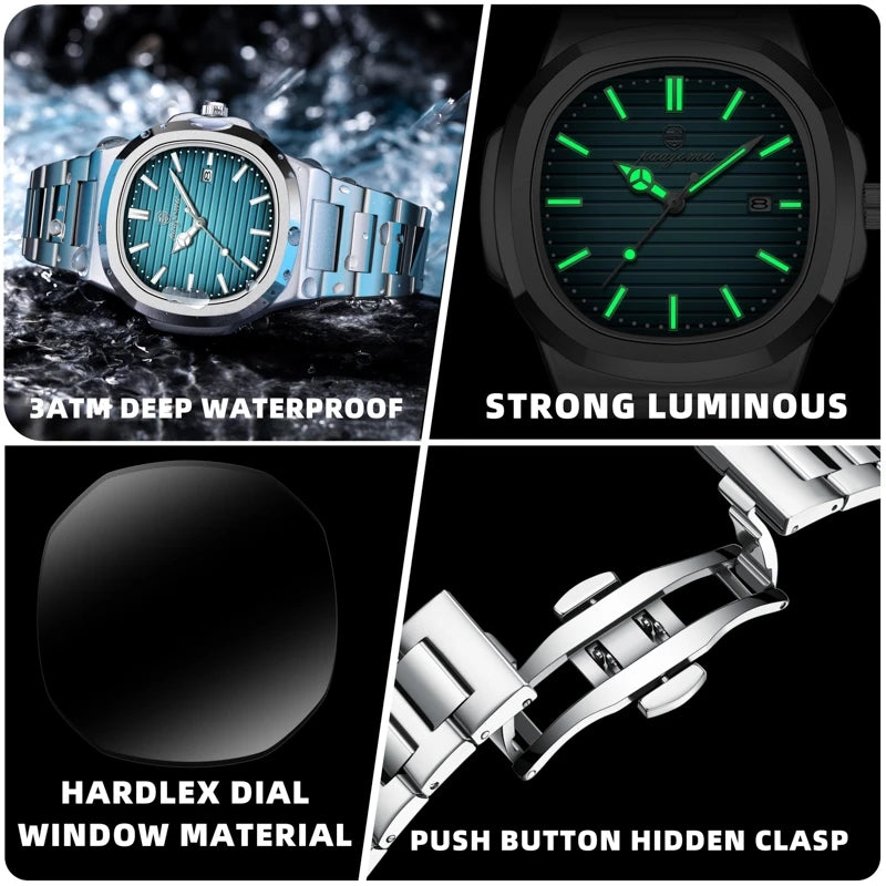 PAAZOMU Top Luxury Brand Man Watch Sports Waterproof Luminous Date Men Wristwatch Square Dial Quartz Men's Watches High Quality