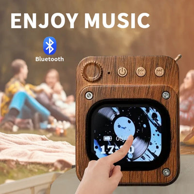 Wood Grain Wireless Bluetooth Speaker Touch Screen Pocket Speaker USB Charging Audio Equipment with APP Operation & TF Card