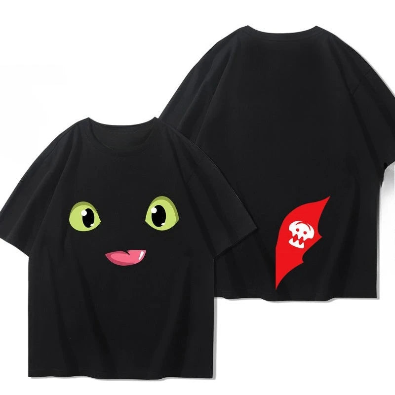 Miniso How To Train Your Dragon Toothless Boy Eddie Pikachu Around Short Sleeved Men and Women Summer Cotton T-shirt Trend
