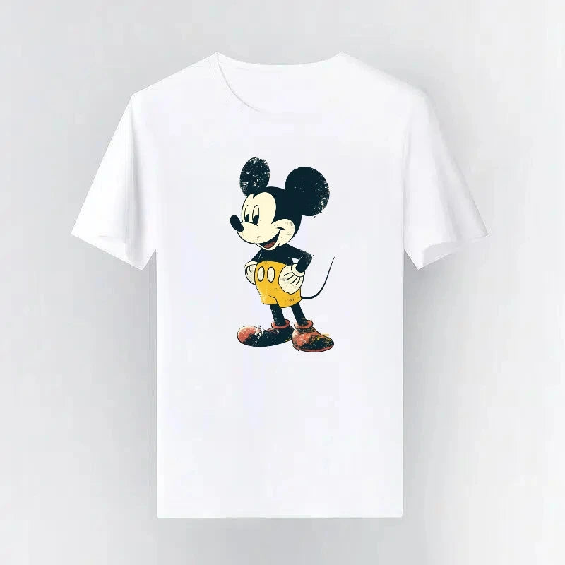 Mickey Mouse Disney Printing Pattern Casual Black O-Neck Short Sleeves Man Tops Trendy Woman Loose Tshirts Parent-child Clothing