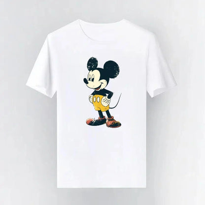 Mickey Mouse Disney Printing Pattern Casual Black O-Neck Short Sleeves Man Tops Trendy Woman Loose Tshirts Parent-child Clothing