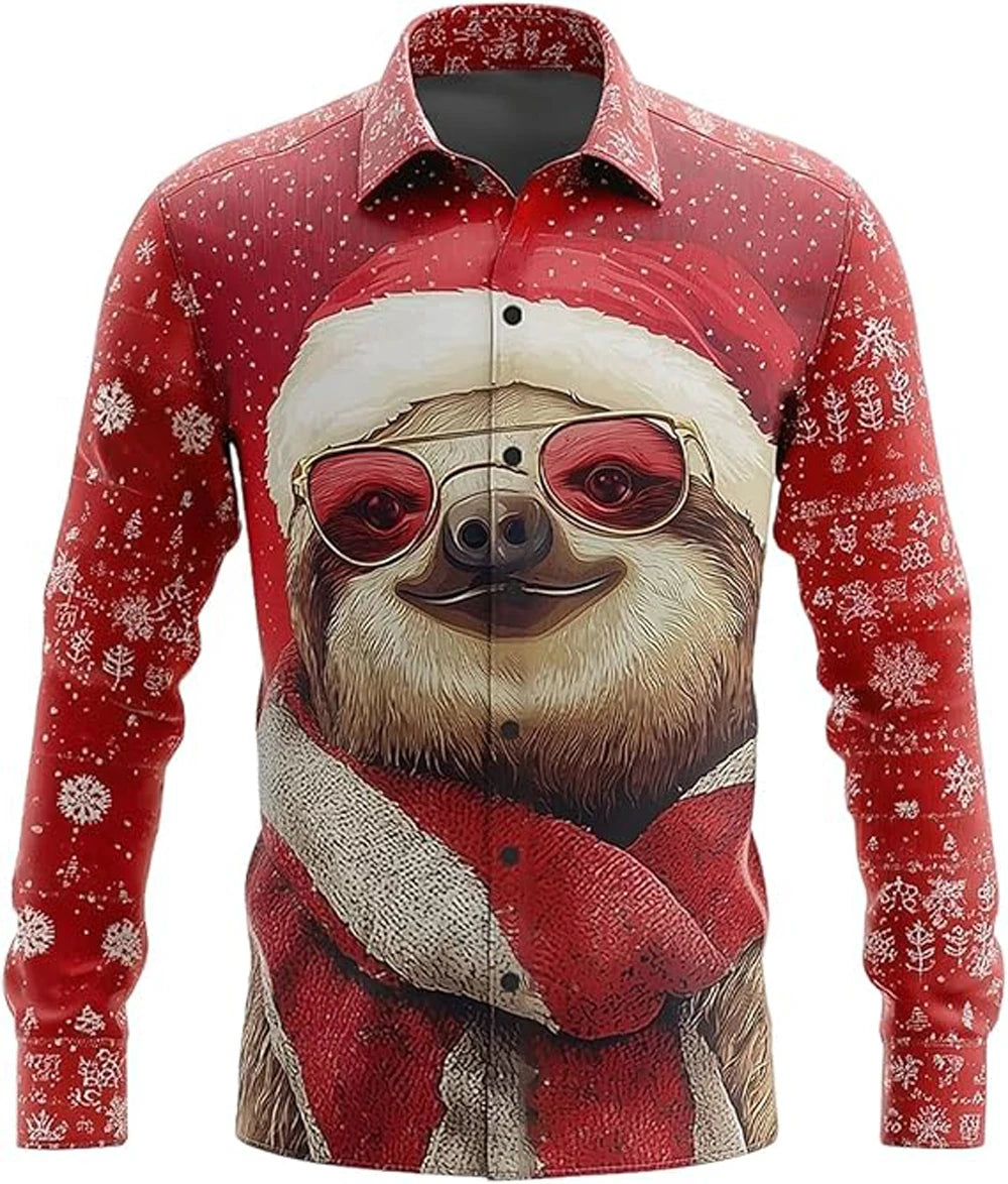3D printed cartoon prints, high-quality and comfortable men's boutique fashion long-sleeved shirt, trendy printed men's shirt