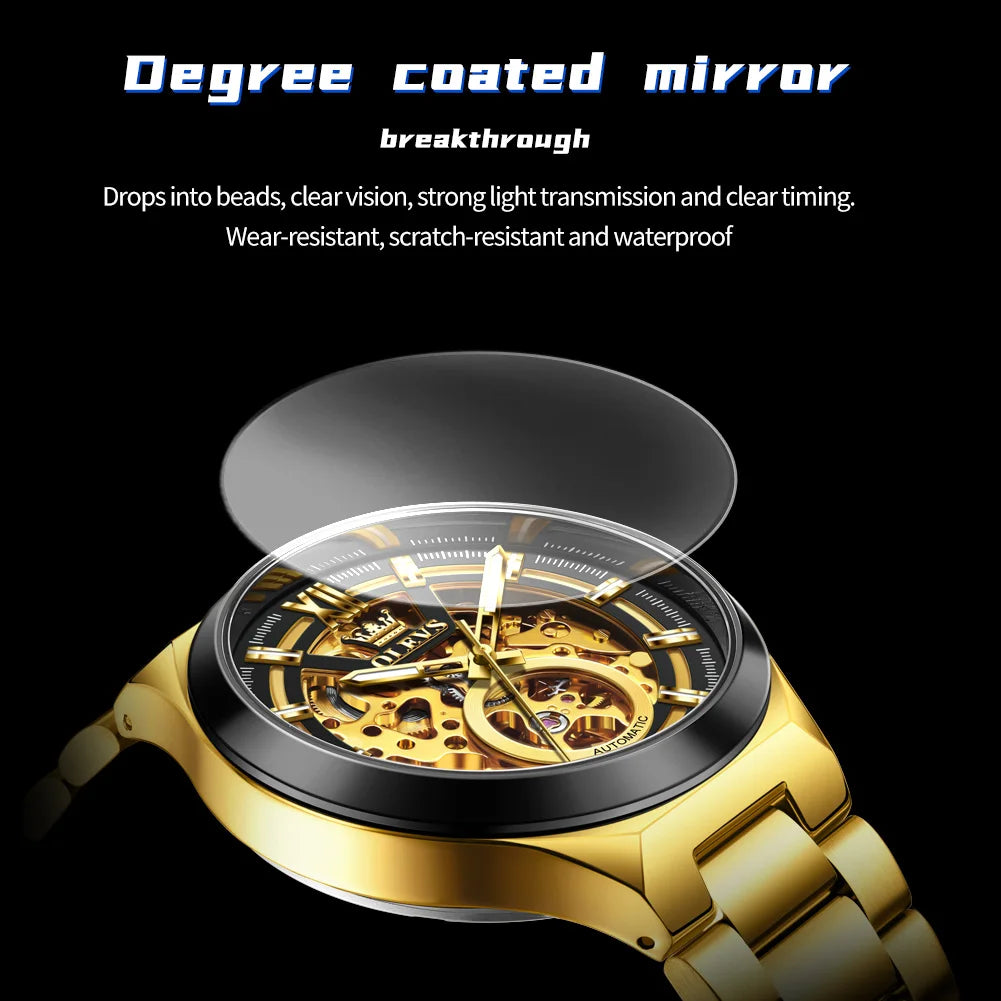 OLVES 6722 Mens Watch Original Luxury Skeleton Automatic Mechanical Watch Waterproof Luminous Stainless Steel Watches For Man