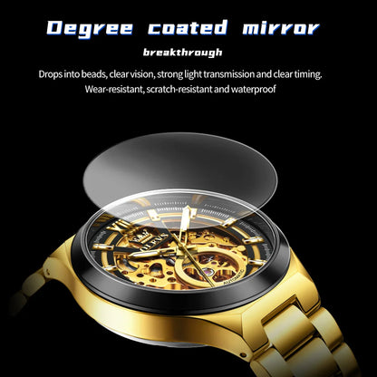 OLVES 6722 Mens Watch Original Luxury Skeleton Automatic Mechanical Watch Waterproof Luminous Stainless Steel Watches For Man