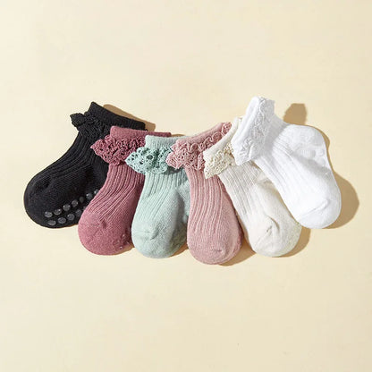 2024 New Autumn 6 Pairs a Lot Infant Girls Cute Glue Dispensing Walking Socks Baby Floor Socks 0-3Y
