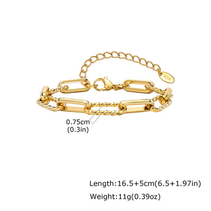 Fashion 316L Stainless Steel Link Chain Bracelet for Women, 18K Gold Plated Stackable Chunky Statement Bangle Waterproof Jewelry