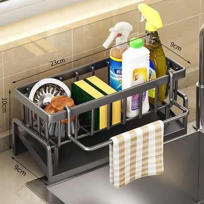 Kitchen Spice Storage Shelf with Drainage Rack, Installation Sink Organizer, Tap-Mounted Shelf for Home Kitchen Accessories
