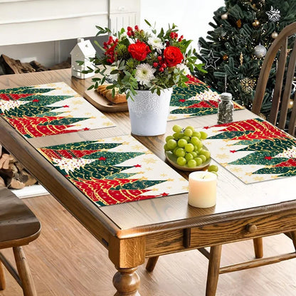 Linen Christmas Tree Placemats Navidad Noel Winter Table Mats for Kitchen Dining Christmas Decorations for Home 2025 Xmas Party