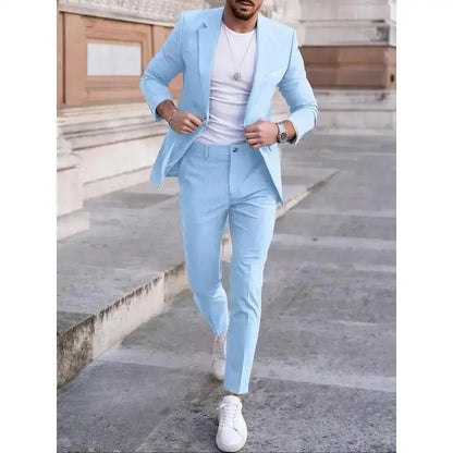 Business Casual Men's Two-Piece Suit Set Wedding Groomsmen Pure Color Formal Wear Spring Summer Autumn Winter New Arrival