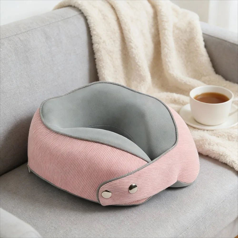 Memory Cotton U Shaped Neck Pillow Comfortable Portable Storable Travel Airplane Office Nap Use