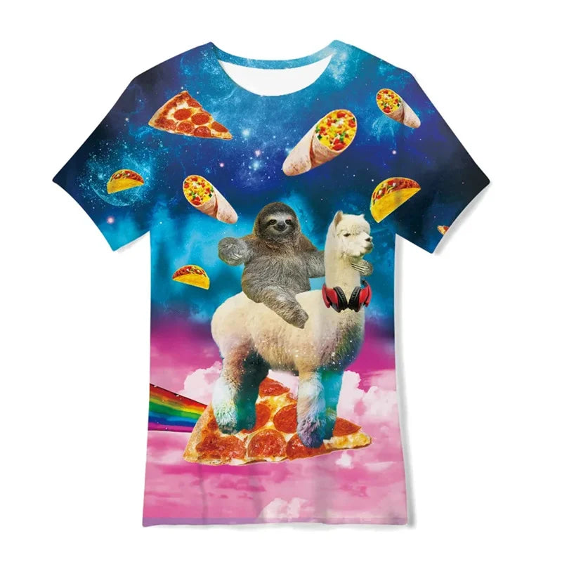Summer 3D Print Funny Cats T Shirt Men Galaxy Cat Graphic Short Sleeve Personality Casual O-neck Street Round Neck Tees Clothes